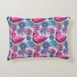 Whimsical Pink Swan: Pastel Floral Dream Pattern Accent Pillow