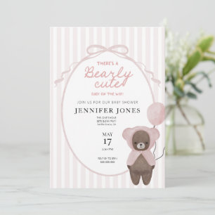 Whimsical pink teddy bear baby shower invitation