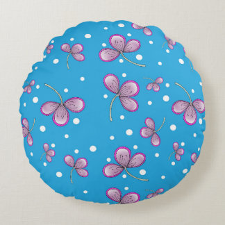 Whimsical Pink Three-Petal Round Throw Pillow