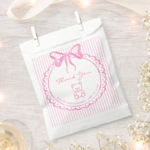 Whimsical Pink Watercolor Bow Stripe Baby Shower Favour Bag