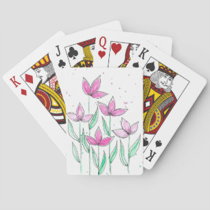 Whimsical Pink Watercolor Flowers Playing Cards