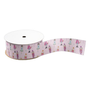Whimsical Pink Watercolor Nutcracker Ballet Grosgrain Ribbon