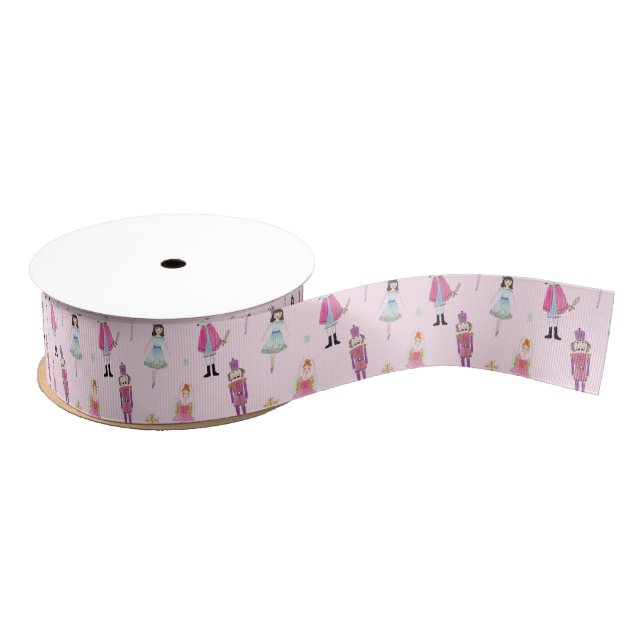 Whimsical Pink Watercolor Nutcracker Ballet Grosgrain Ribbon (Spool)