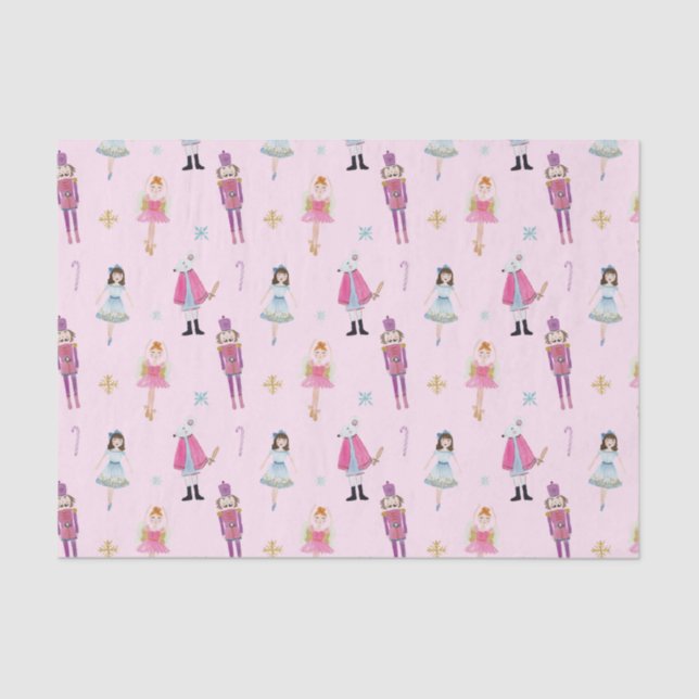 Whimsical Pink Watercolor Nutcracker Ballet Tissue Paper (Front)
