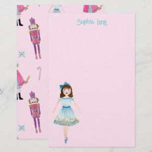 Whimsical Pink Watercolor Nutcracker Clara Stationery