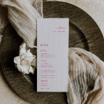 Whimsical Pink Wedding Place Card Menu<br><div class="desc">Whimsical Pink minimalist,  wedding guest place card and menu. Features,  bright pink typography and light pink stripe pattern backgrounds. Fonts and background colour can be customized. Please note: guest names must be entered and added to your cart individually.</div>