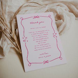 Whimsical Pink Wedding Reception Table Thank You Card