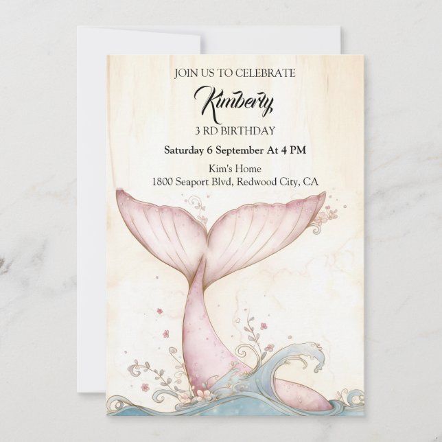 Whimsical Pink Whale Tail Invitation (Front)