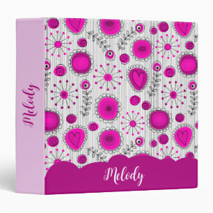 Whimsical pink white hearts flowers floral name binder
