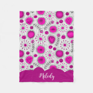 Whimsical pink white hearts flowers floral name fleece blanket