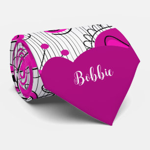 Whimsical pink white hearts flowers floral name tie