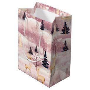 Whimsical Pink Winter Landscape (1) Medium Gift Bag