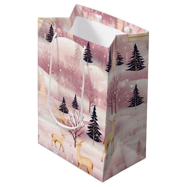 Whimsical Pink Winter Landscape (1) Medium Gift Bag (Front Angled)