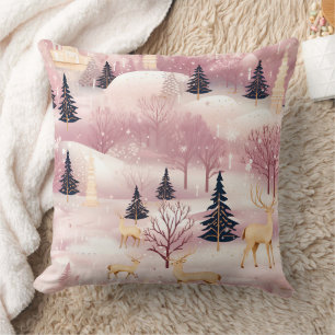 Whimsical Pink Winter Landscape (1) Throw Pillow
