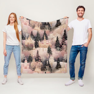 Whimsical Pink Winter Landscape (2) Fleece Blanket