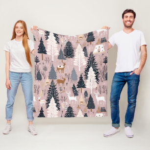 Whimsical Pink Winter Landscape (3) Fleece Blanket