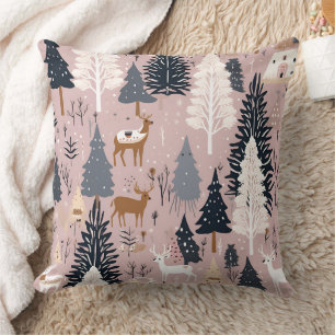 Whimsical Pink Winter Landscape (3) Throw Pillow