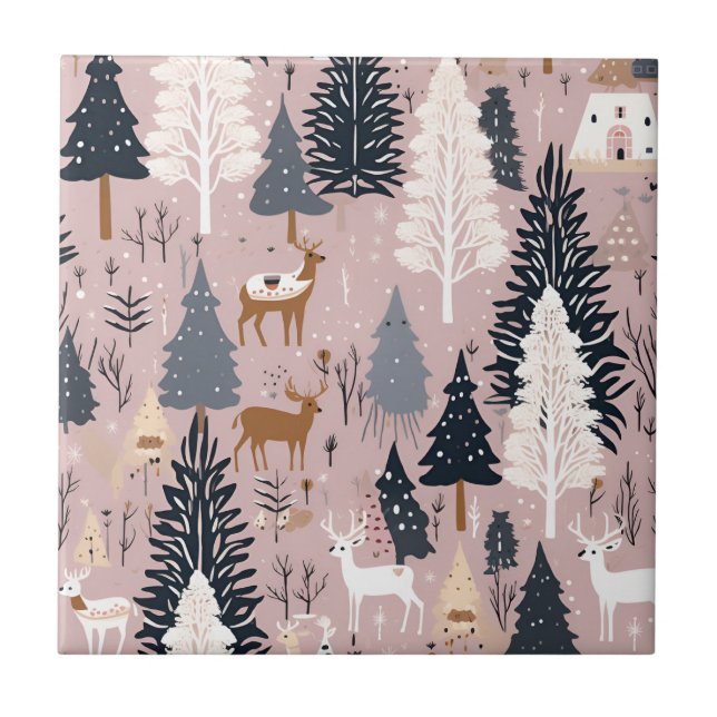 Whimsical Pink Winter Landscape (3) Tile (Front)
