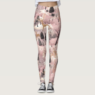 Whimsical Pink Winter Landscape (4) Leggings