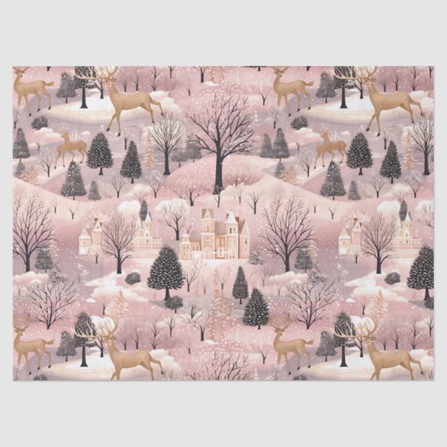 Whimsical Pink Winter Landscape (4) Tissue Paper (Front)