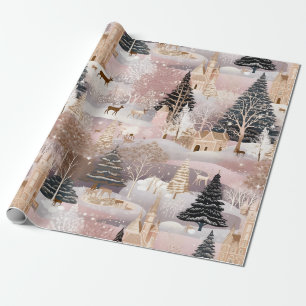 Whimsical Pink Winter Landscape (8) Wrapping Paper