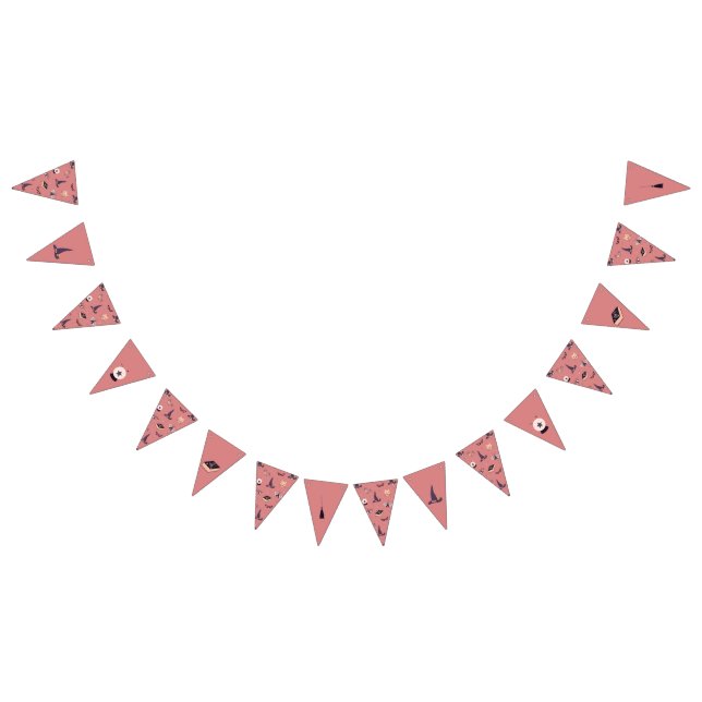 Whimsical pink witch themed  bunting flags (All)