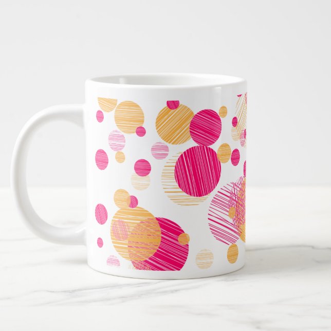 Whimsical Pink & Yellow Polka-Dot Pattern Large Coffee Mug (Left)