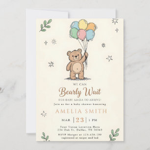Whimsical Pink Yellow Teddy bear baby shower Invitation