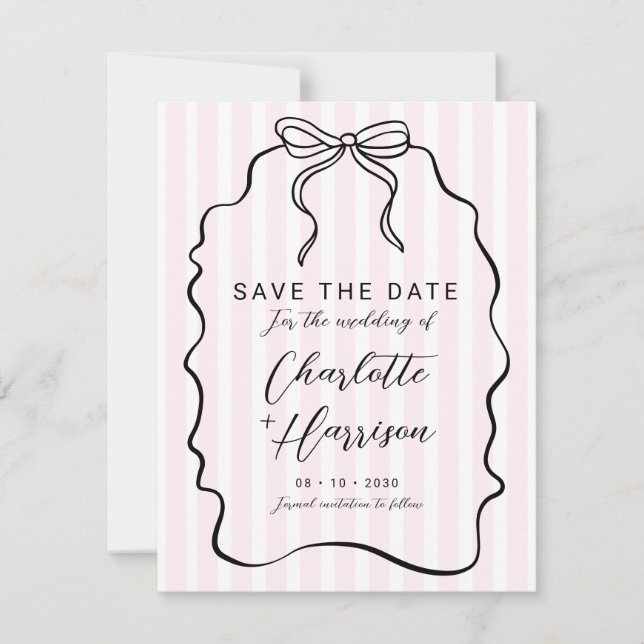 Whimsical Pinstripe Bow Wedding Save The Date (Front)