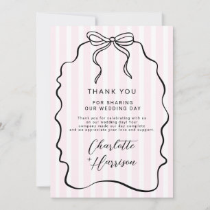 Whimsical Pinstripe Bow Wedding  Thank You Card