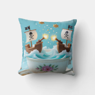 Whimsical Pirate Ships in Teacup Cushion – Cute Fa