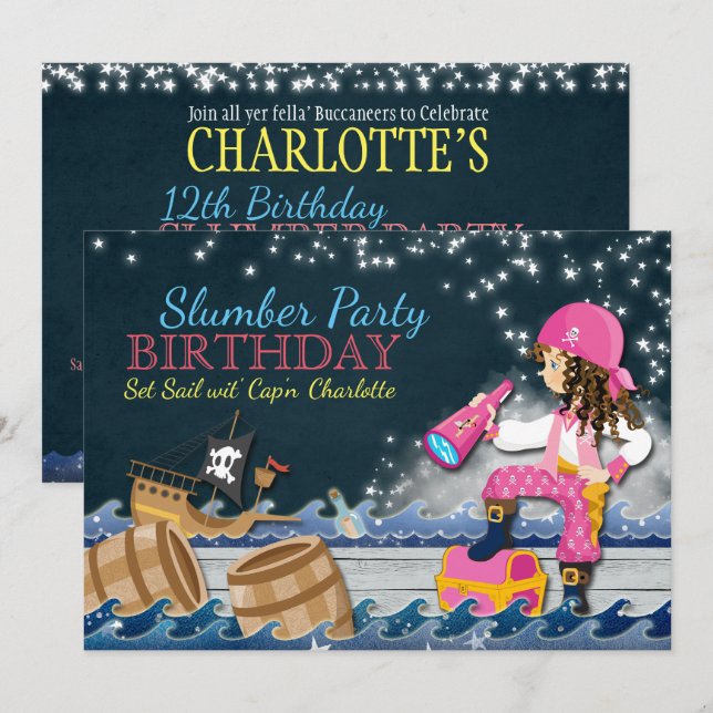 Whimsical Pirate Slumber Party Birthday Invitation (Front/Back)