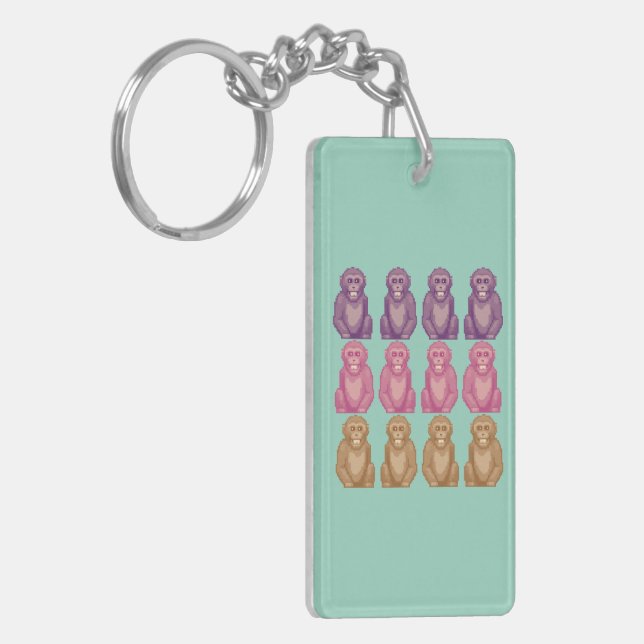 Whimsical Pixel Style Colourful Monkeys Keychain (Front Left)