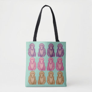 Whimsical Pixel Style Colourful Monkeys Tote Bag