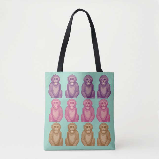 Whimsical Pixel Style Colourful Monkeys Tote Bag (Front)