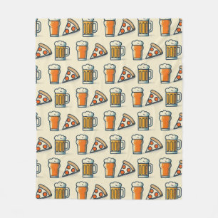 Whimsical Pizza and Beer Pattern Fleece Blanket