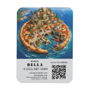 Whimsical Pizza Art Restaurant Flyer with QR Code Magnet