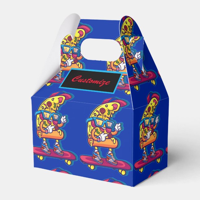 Whimsical Pizza Party Gable Favor Box (Front Side)