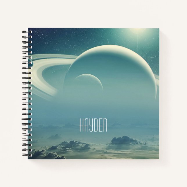Whimsical Planets Space Dreamscape Personalised Notebook (Front)