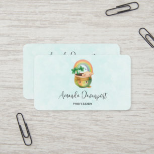 Whimsical Planter with Rainbow & Clover Business Card