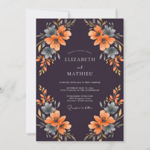 Whimsical Plum Orange Painted Wedding Invitation