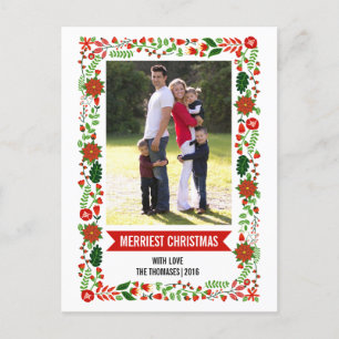 Whimsical poinsettias red, green Christmas photo Holiday Postcard