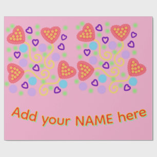 Whimsical Pointillism Heart Balloons with Confetti Wrapping Paper