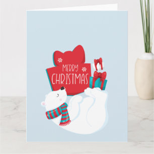 Whimsical Polar Bear and Presents Christmas  Card