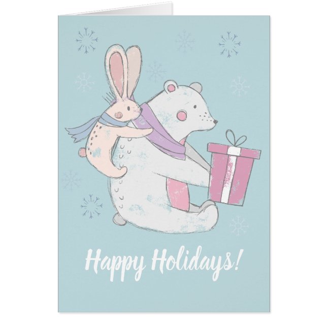 Whimsical Polar Bear Rabbit Joyeuses vacances (Devant)