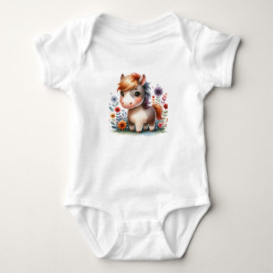 Whimsical Pony Illustration   Kawaii Horse Design Baby Bodysuit