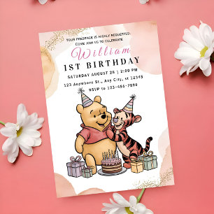 Whimsical Pooh & Friends 1st Birthday Invitation