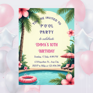 Whimsical Pool Party Birthday Invitation