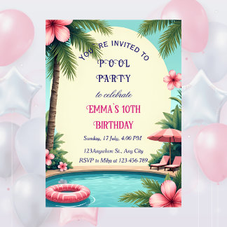 Whimsical Pool Party Birthday  Invitation