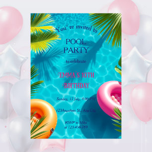 Whimsical Pool Party Birthday Invitation